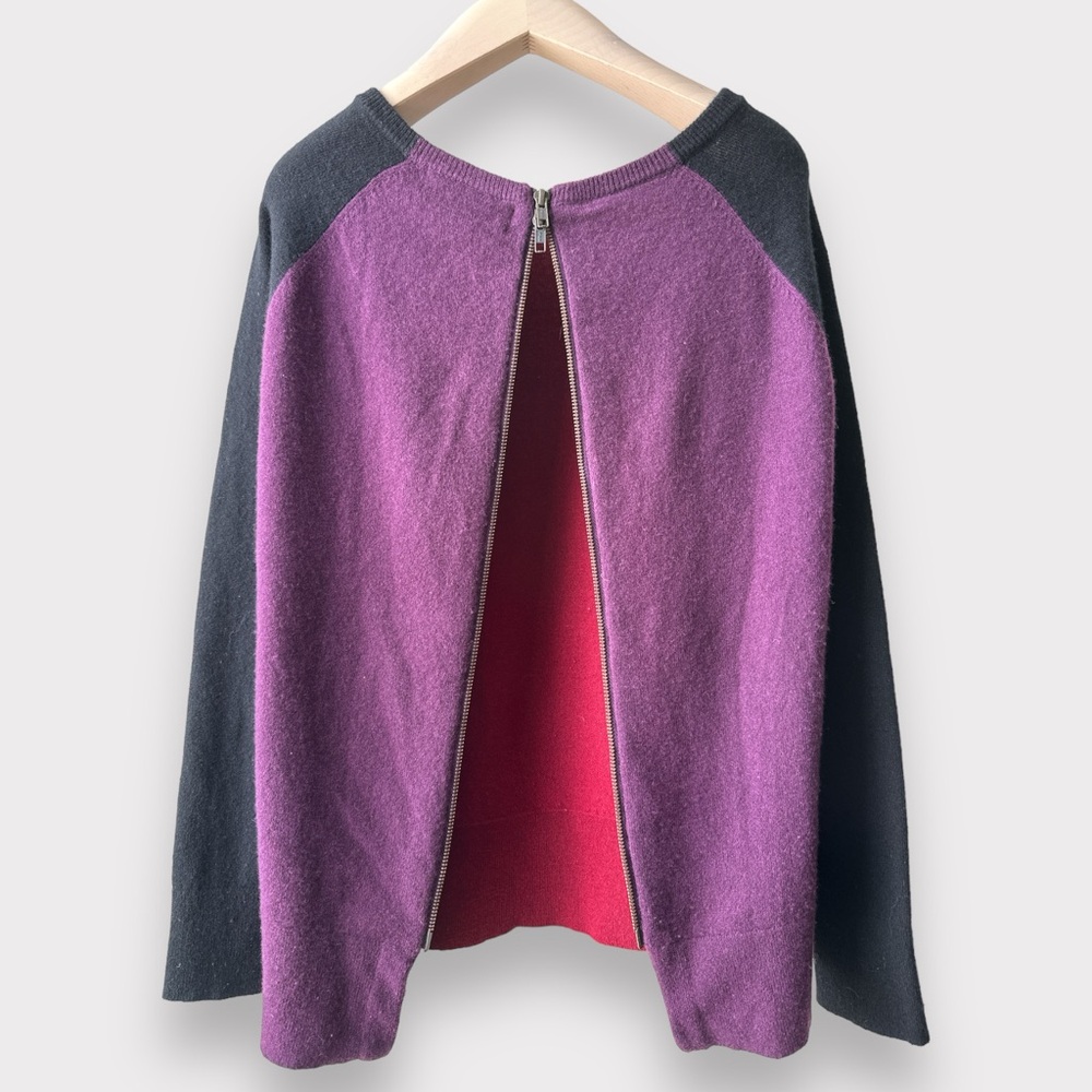 Ply Cashmere Brand 100% Cashmere Back Zip Sweater, Size M, Burgundy Purple